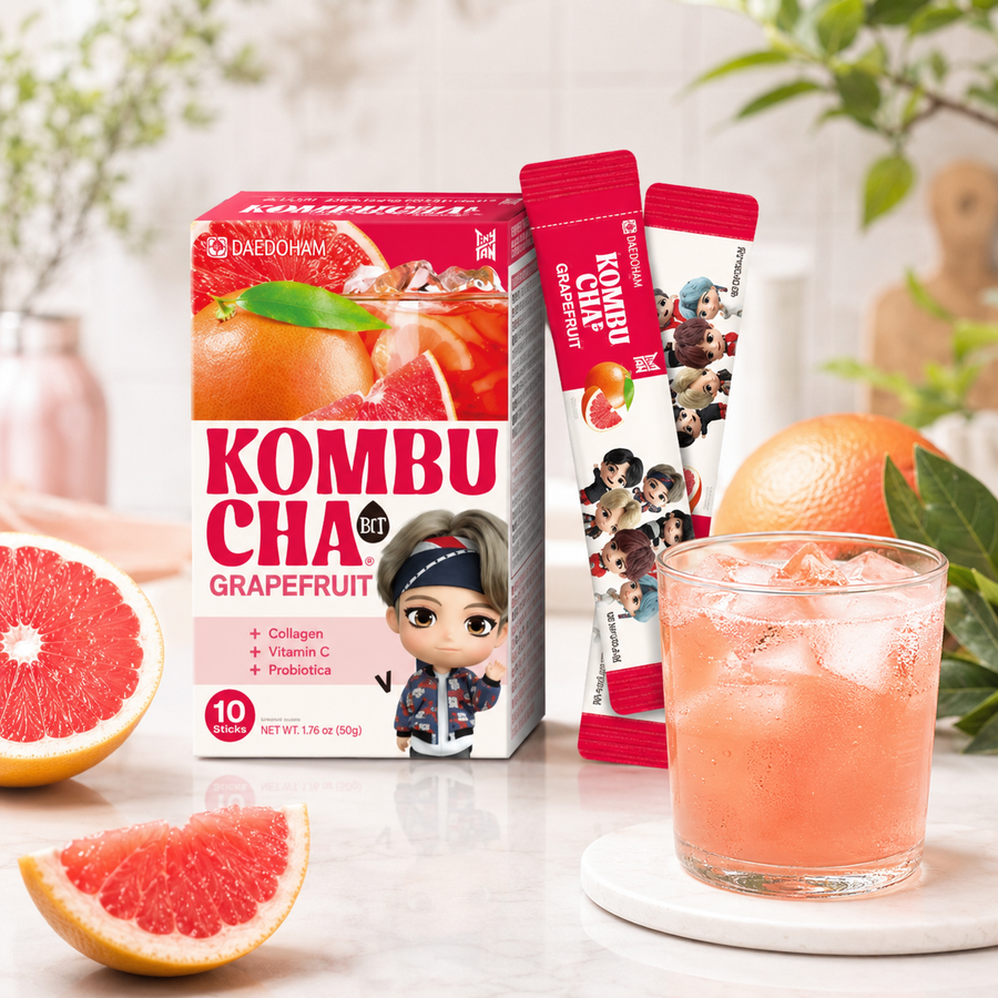 BTS TinyTAN grapefruit kombucha box with 10 sticks of 5 g