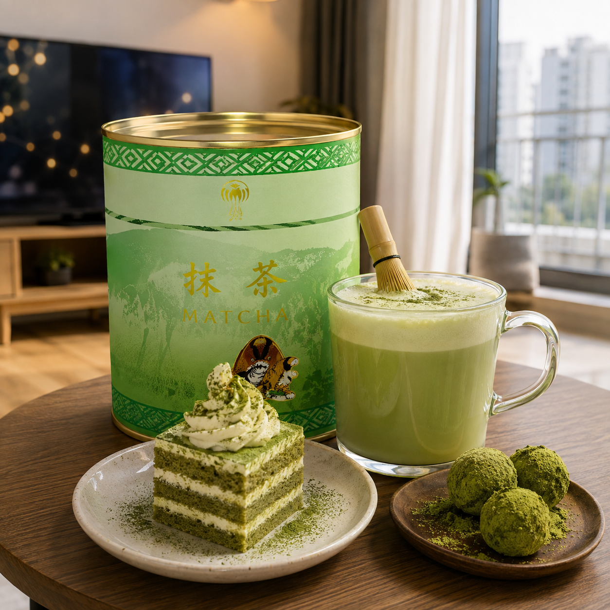 Matcha powder 80 g with matcha latte and dessert